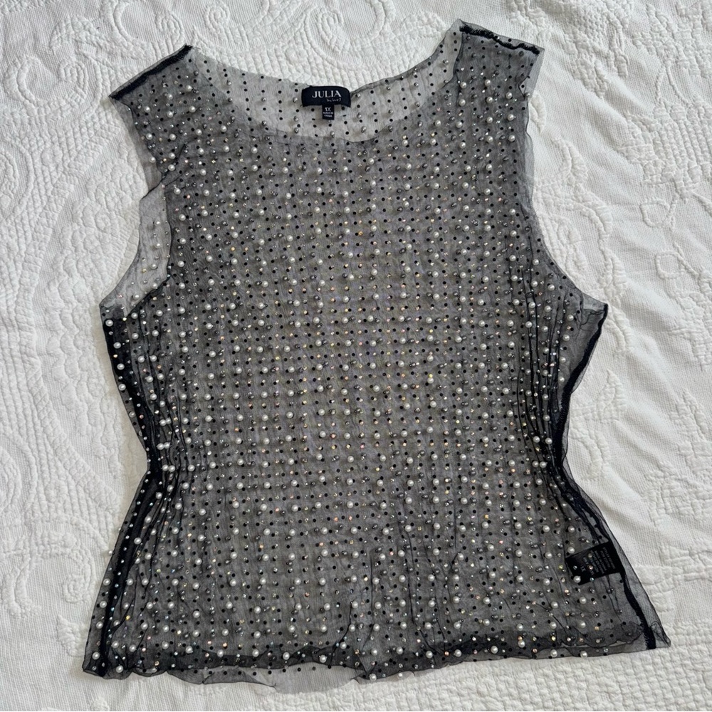 Sheer Pearl And Sequined Top Women's size 1X Night Out Blouse Julia by love J